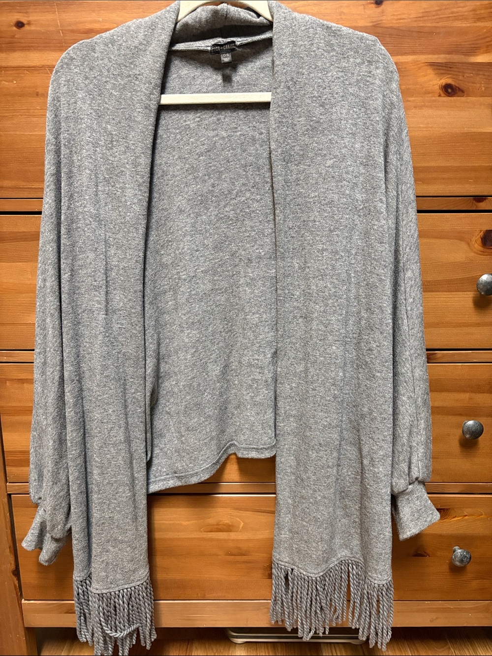 Coco + Carmen Gray Open-Front Fringe Knit Cardigan